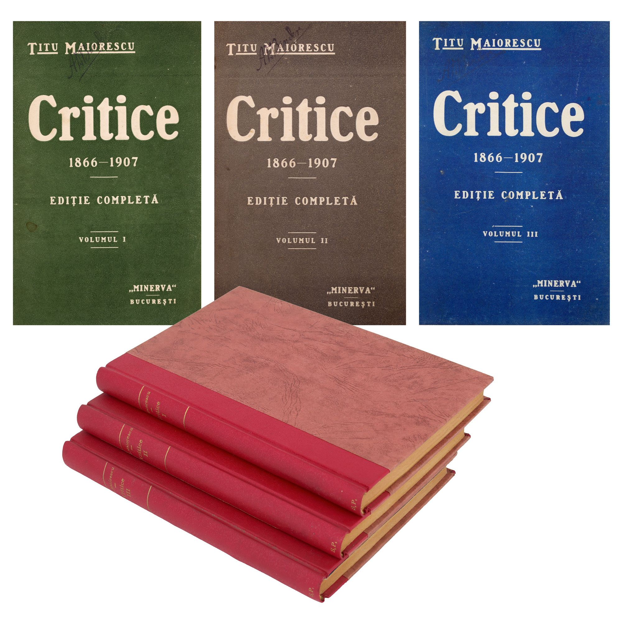"Critics 1866-1907", by Titu Maiorescu, three volumes, Bucharest, 1915, with ex-libris, from the Sasha Pana collection