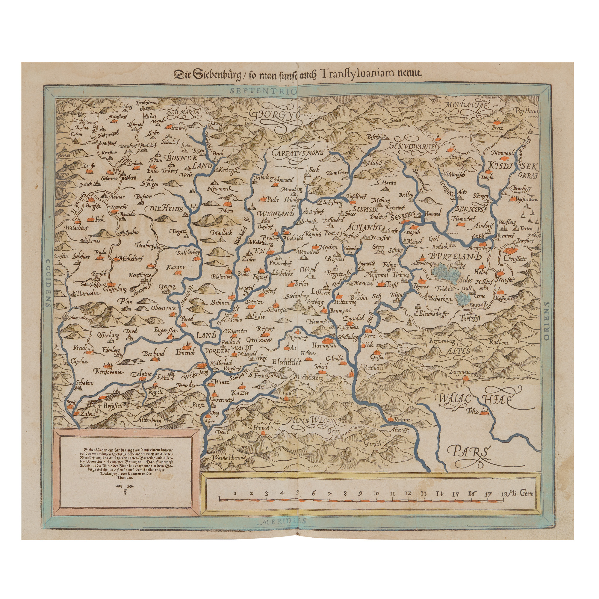 Hartă ”Transilvania”, de Sebastian Münster, Basel, mijlocul sec. XVII