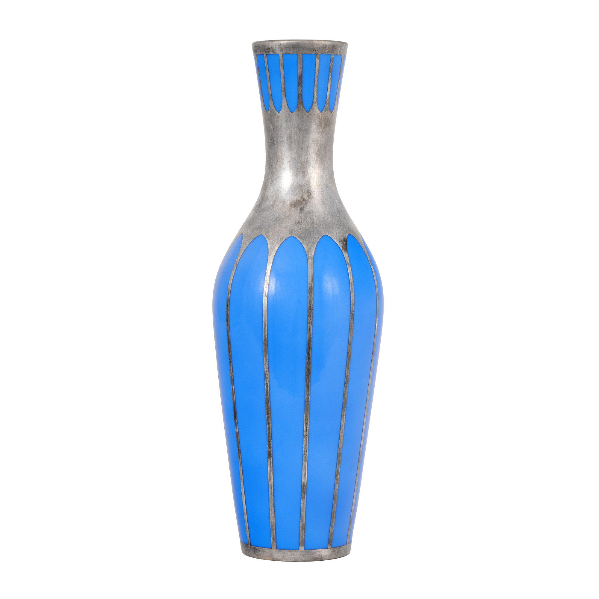 Vas Mid Century din porțelan, decorat cu silver overlay 
