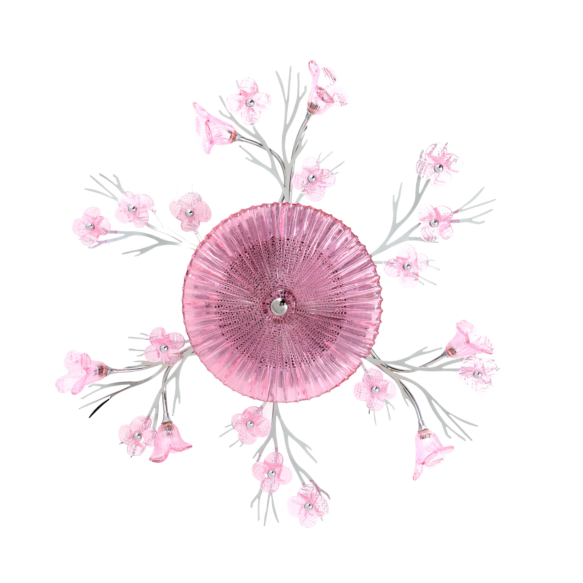 Lampă de tavan Murano, din sticlă roz, ornată cu vrejuri florale