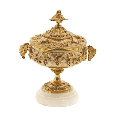 Gilt bronze vase with lid, on marble base, decorated with grapes, circa 1820, from the Garabet Avachian collection
