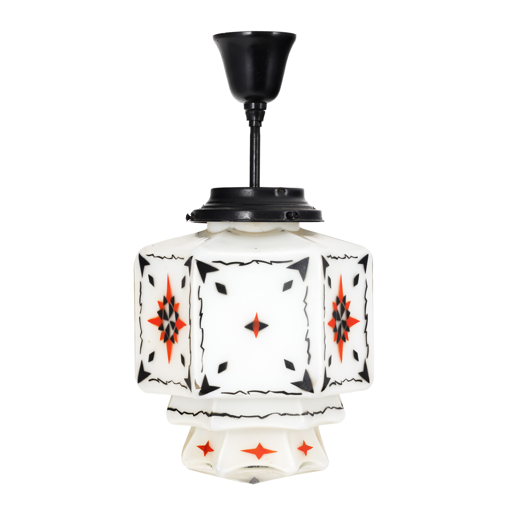 Art Deco ceiling lamp, painted opaline glass, 1920s