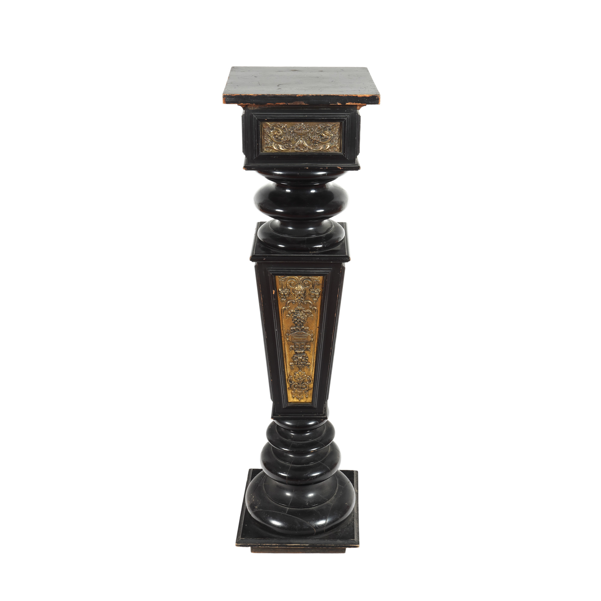 Empire style ebony wood pedestal, adorned with decorative friezes, late 19th century, from the collection of painter G.D. Mirea's family.