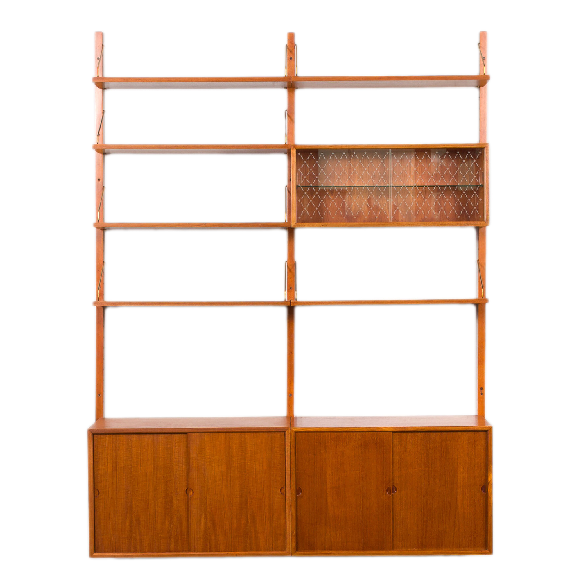 Bibliotecă din lemn de tec, design Poul Cadovius, cu ușă glisantă din sticlă Royal Cado, anii 1960