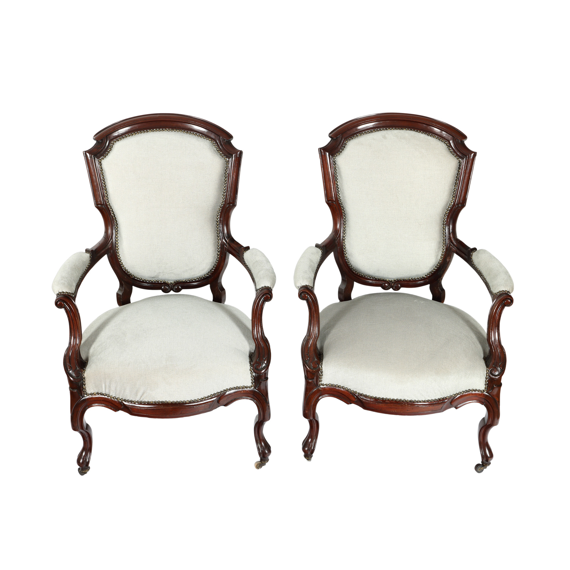 Pair of Louis Phillippe armchairs, made of walnut wood, end of the 19th century