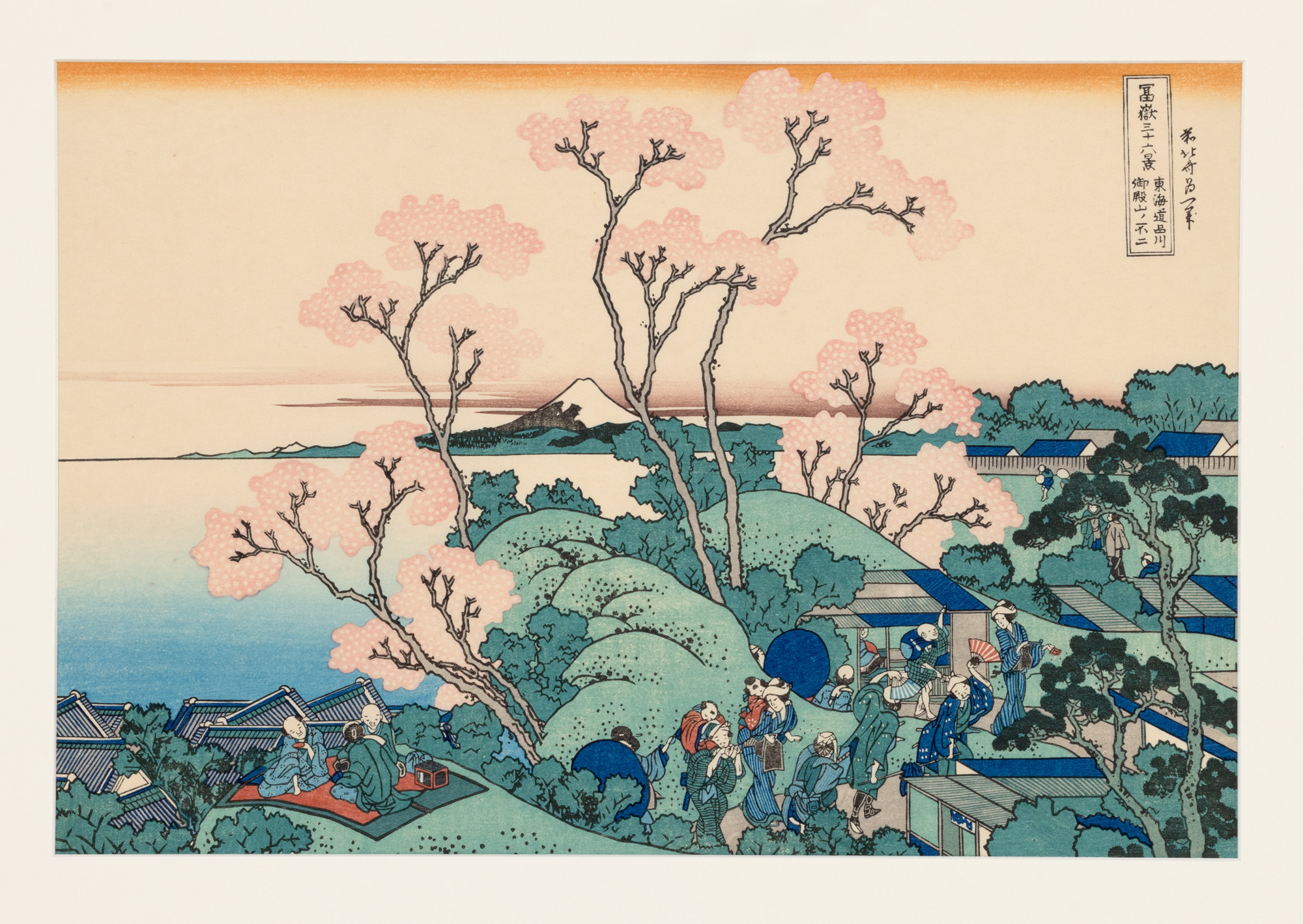 Fuji (văzut) dinspre Gotenyama, la Shinagawa pe drumul Tokaido, din seria ”Cele 36 de vederi ale muntelui Fuji”