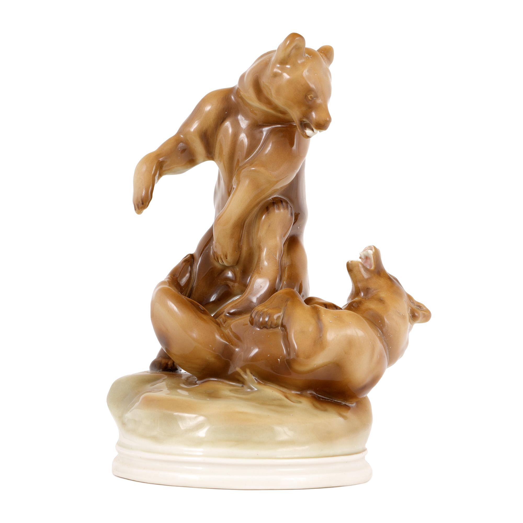 Statuetă Zsolnay din porțelan, reprezentând doi urși, cca. 1911