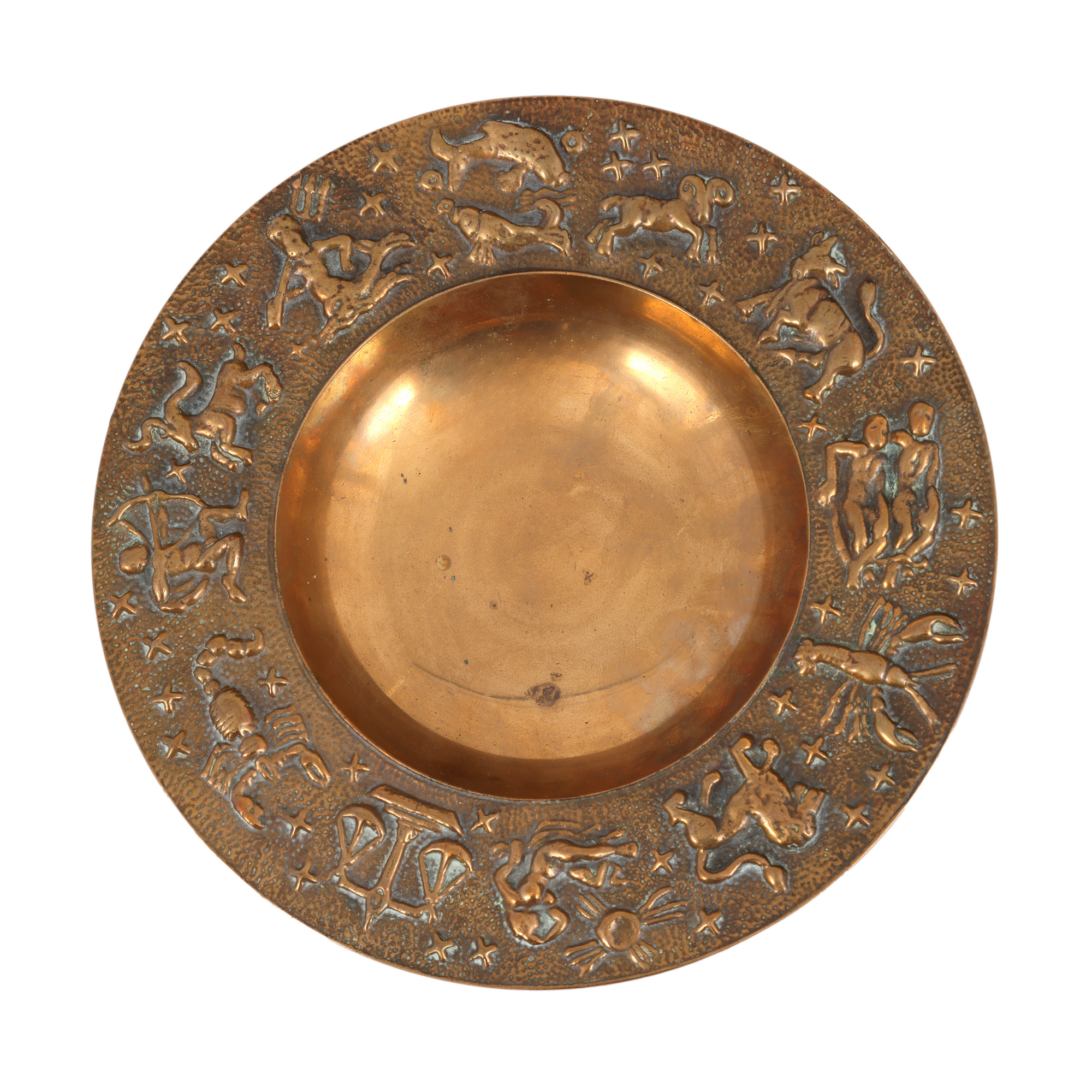 Vide-poche din bronz, decorat cu zodiac, prima jumătate a sec. XX