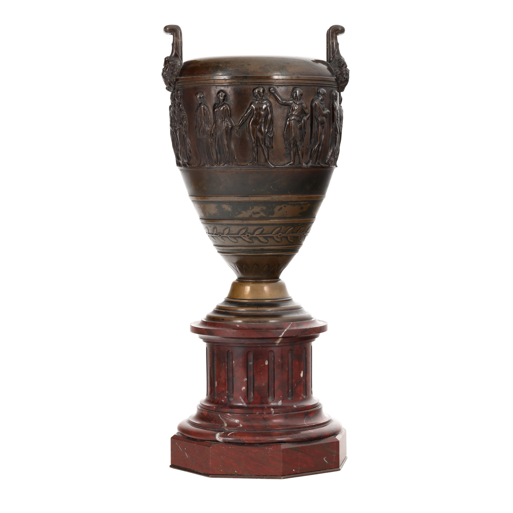 "Cup in the style of Ferdinand Barbedienne, made of bronze, on a marble base, second half of the 19th century"
