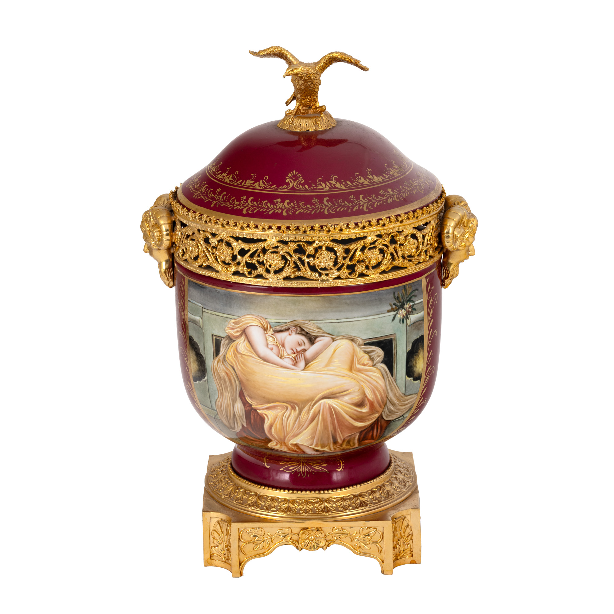Sèvres Vase, made of porcelain and gilded bronze, decorated with images after Jean Auguste Dominic Ingres's odalisque, end of the 19th century.