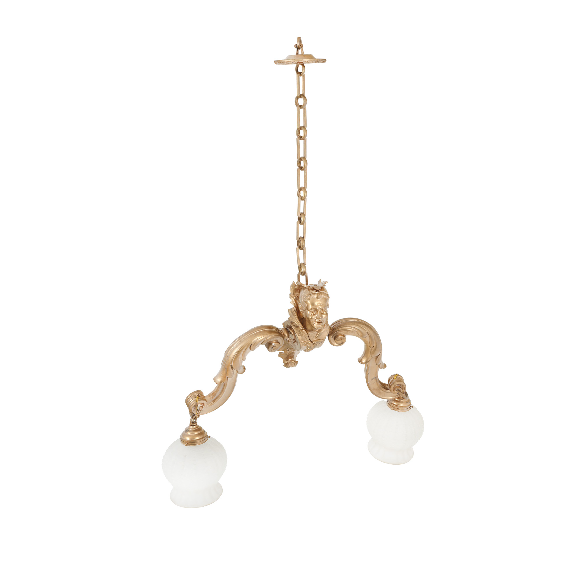 Lampă parietală din bronz doré, cu două lumini, decorată cu cameristă bretonă