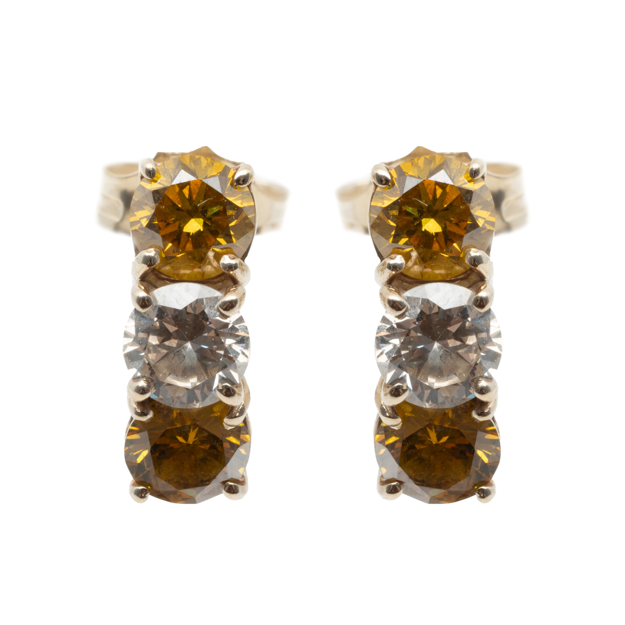 Pair of gold earrings, decorated with alternating diamonds, accompanied by IGI and AIG gemological certificates
