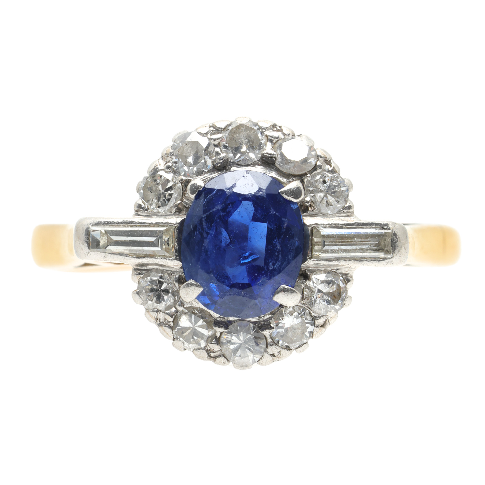 Inel din aur și platină, decorat cu safir și diamante