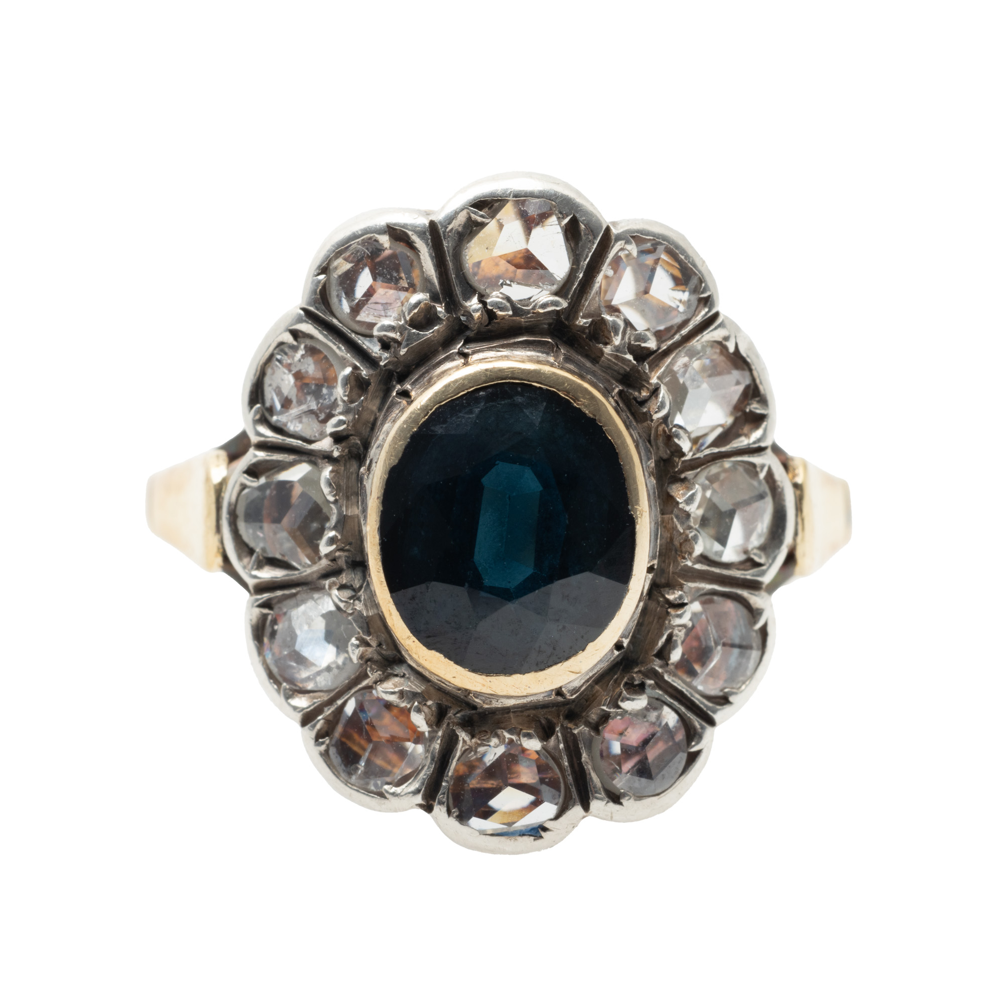 Inel din aur, în manieră Art Deco, decorat cu safir și diamante, însoțit de certificat gemologic suplimentar