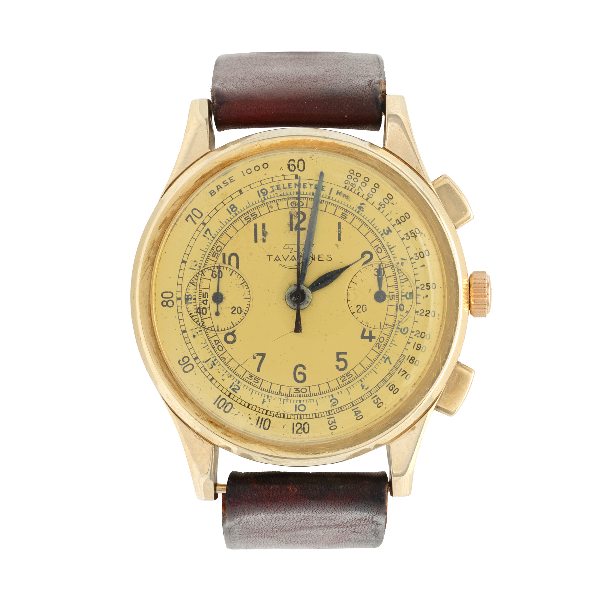 Ceas Tavannes Chronograph, din aur, de mână, bărbătesc, însoțit de curea de rezervă nouă