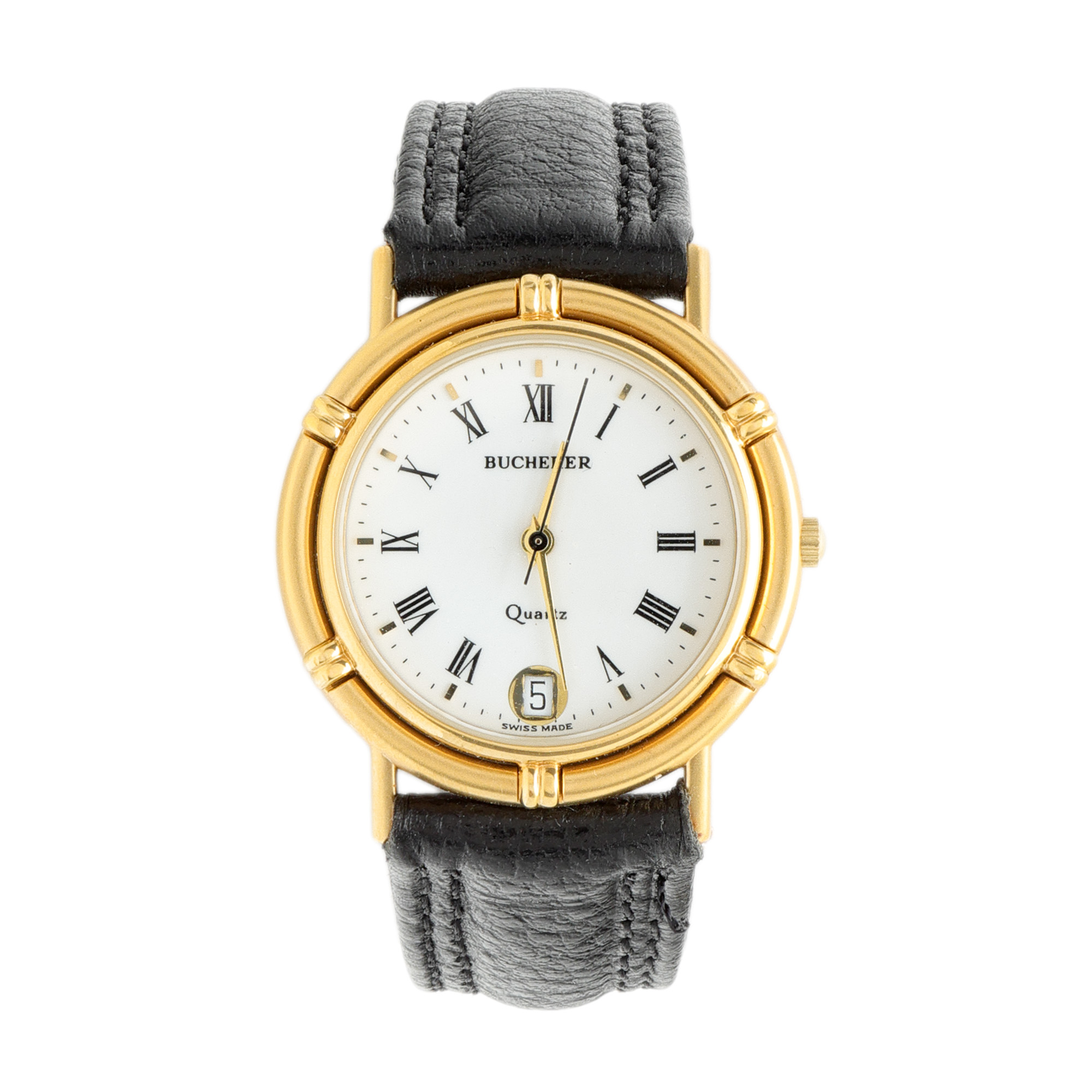 Bucherer watch, gold-plated stainless steel, hand-held, for ladies, accompanied by the original box