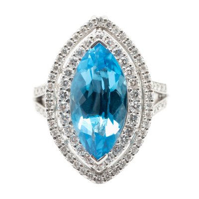 White gold ring-pendant, decorated with topaz and diamonds