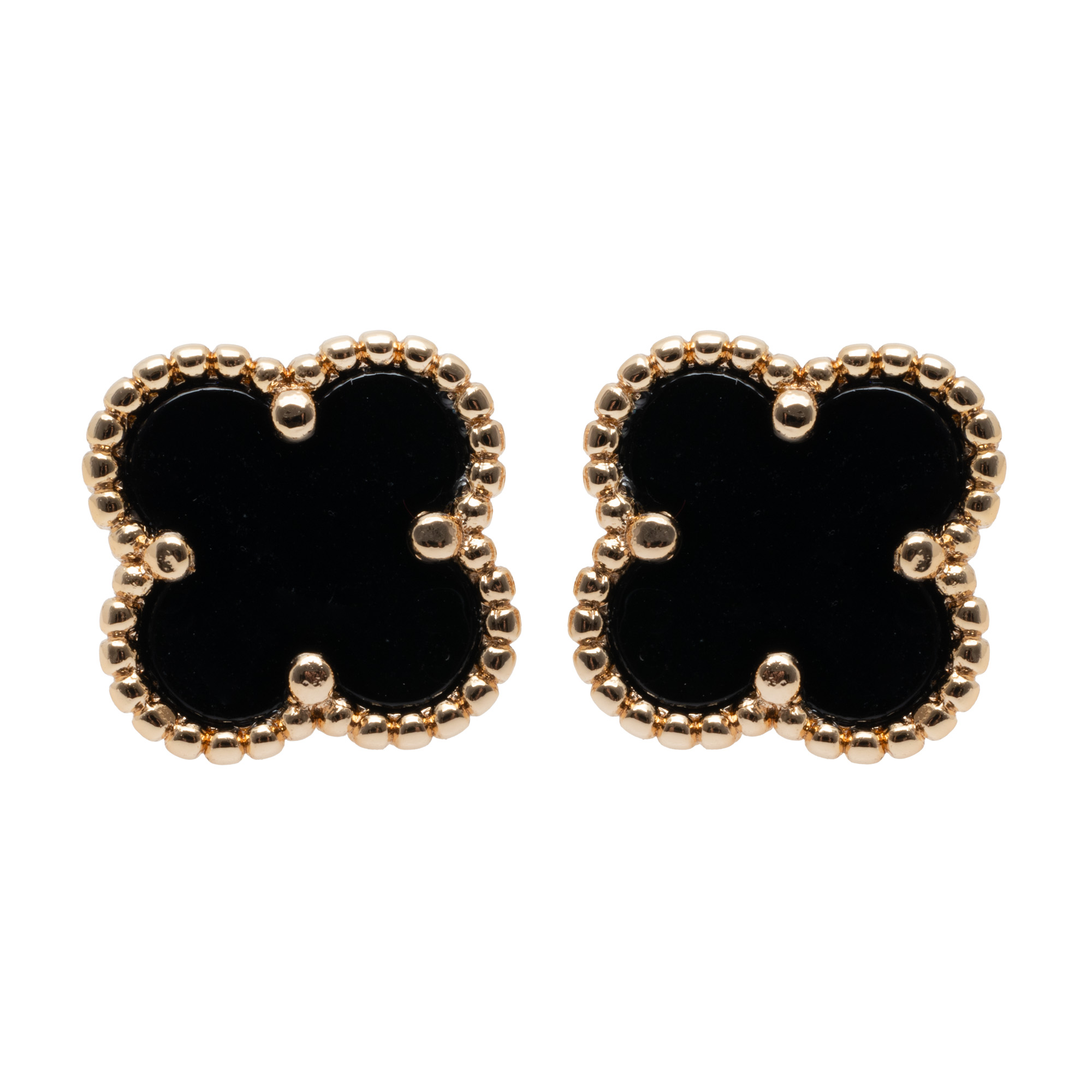 Pereche de cercei Van Cleef & Arpels, model Alhambra, din aur, decorați cu onix