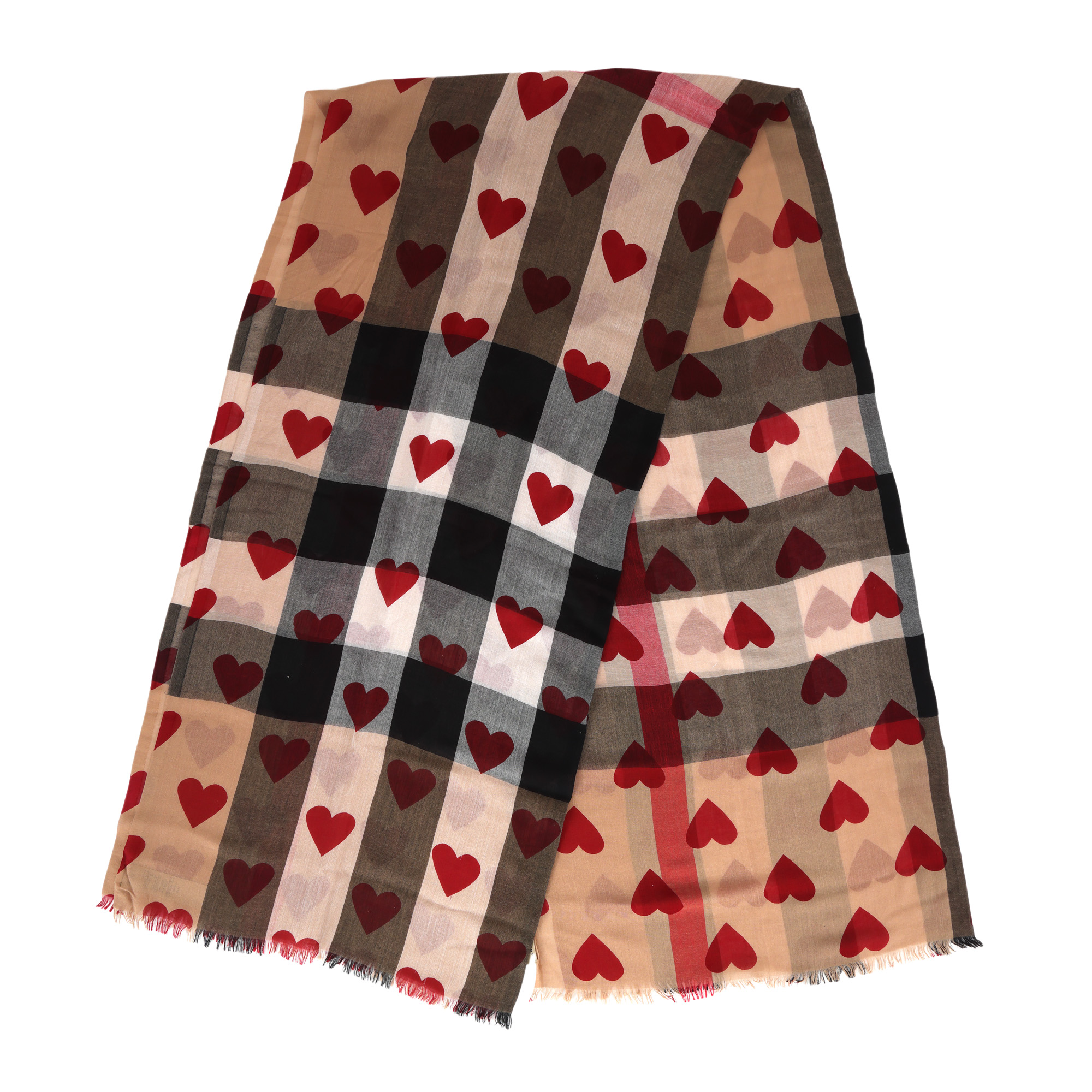 Burberry scarf, decorated with heart print, made from cashmere, accompanied by dustbag