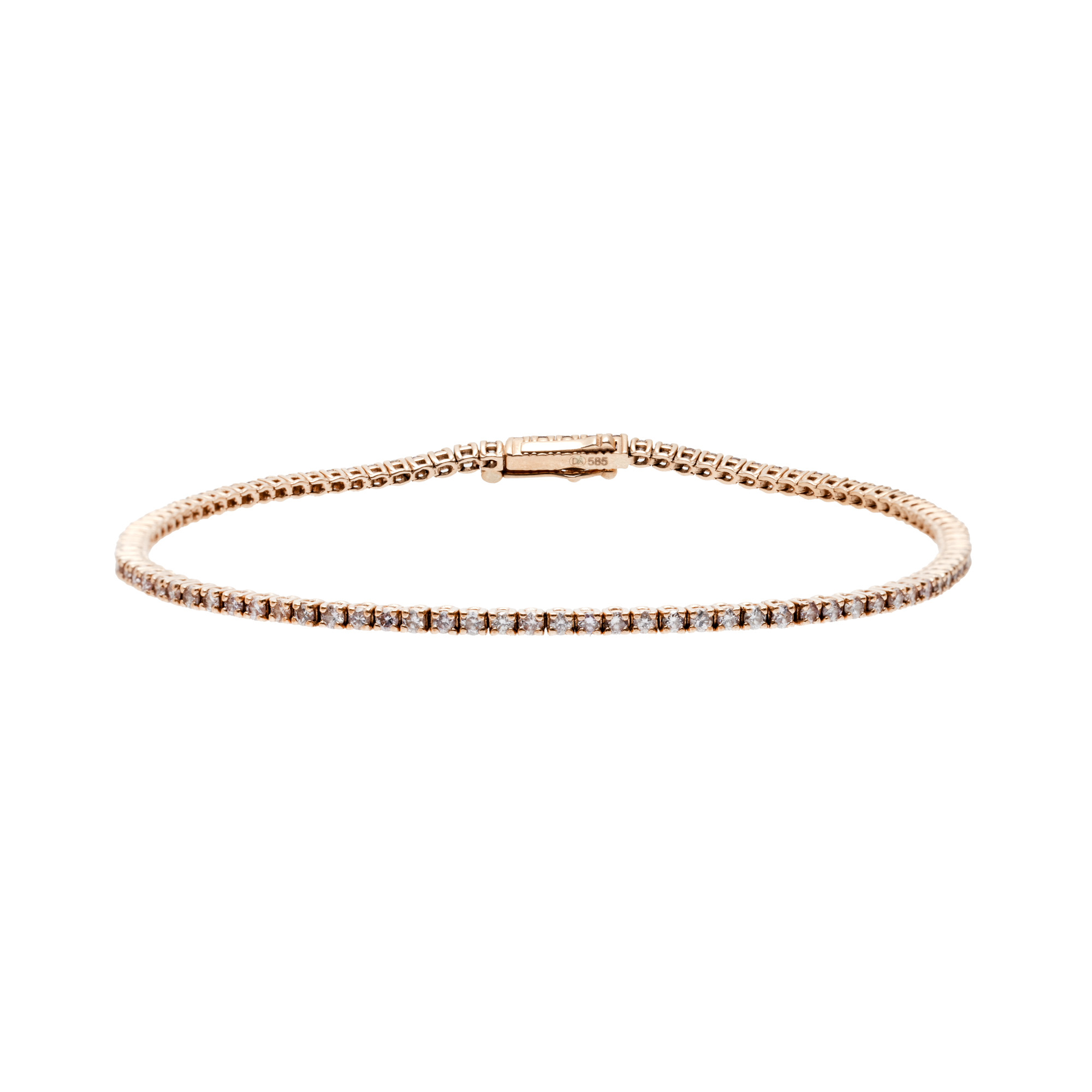 Pink gold tennis bracelet adorned with diamonds, accompanied by a GCI gemological certificate