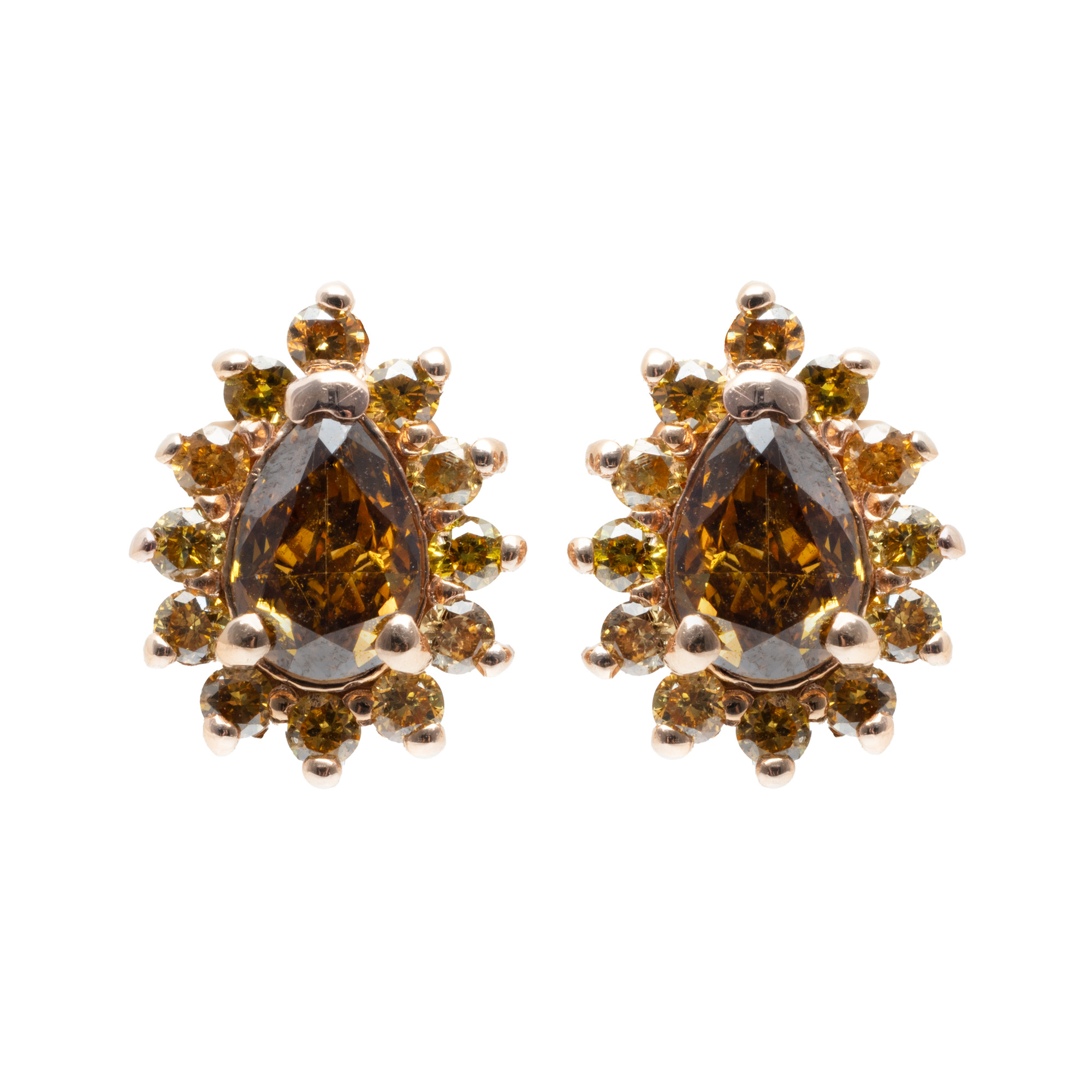Pair of pink gold earrings, adorned with diamonds, accompanied by an AIG gemological certificate