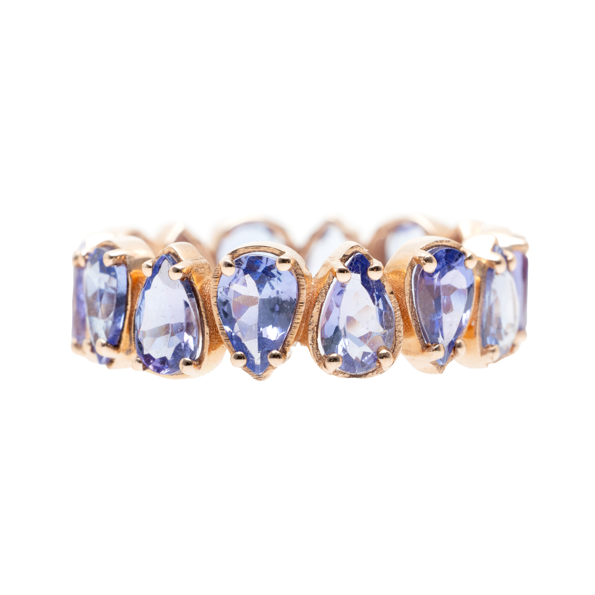 Pink gold ring, adorned with tanzanites, accompanied by AIG gemological certificate