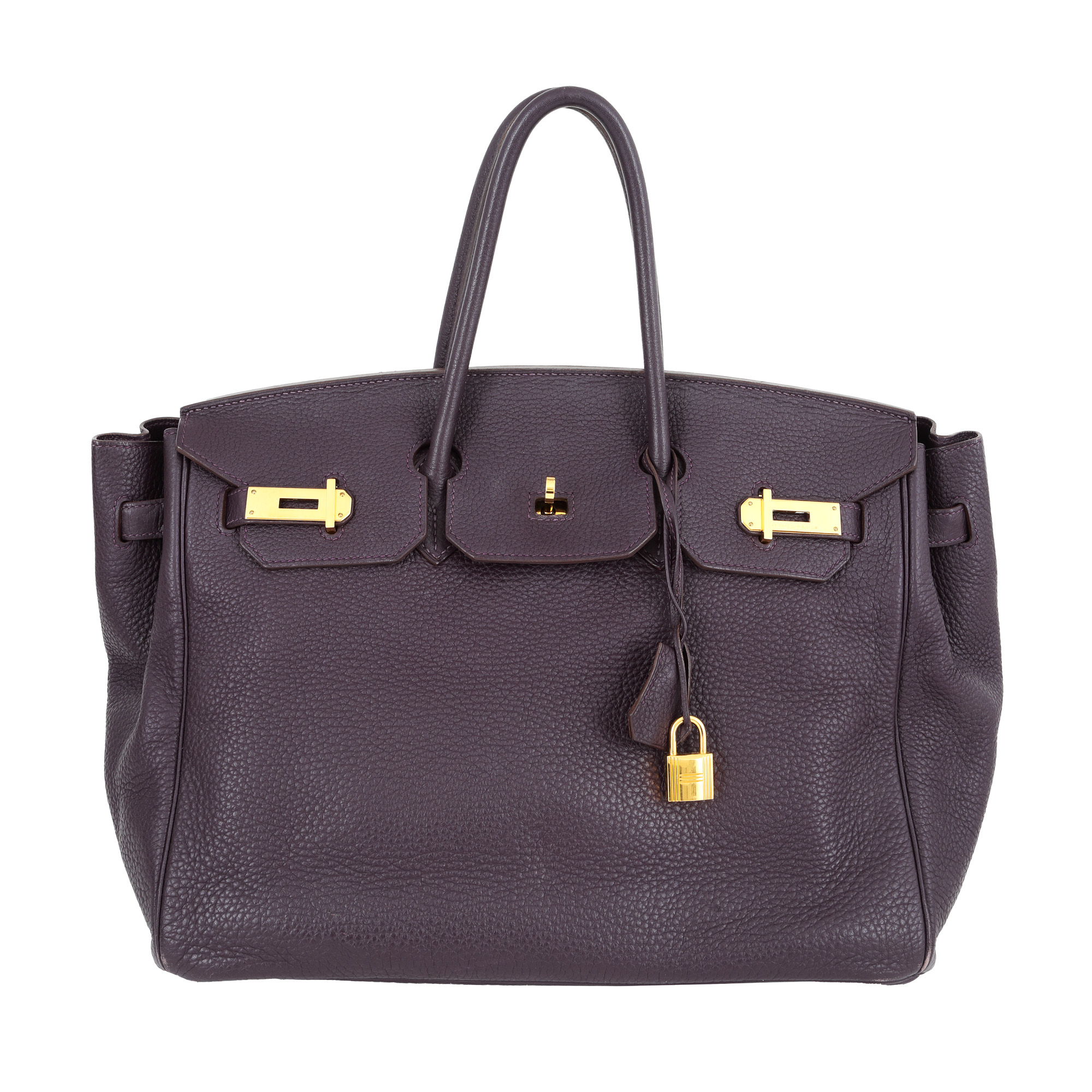 Hermes handbag, Birkin Bag 35 model, made of togo leather, raisin color