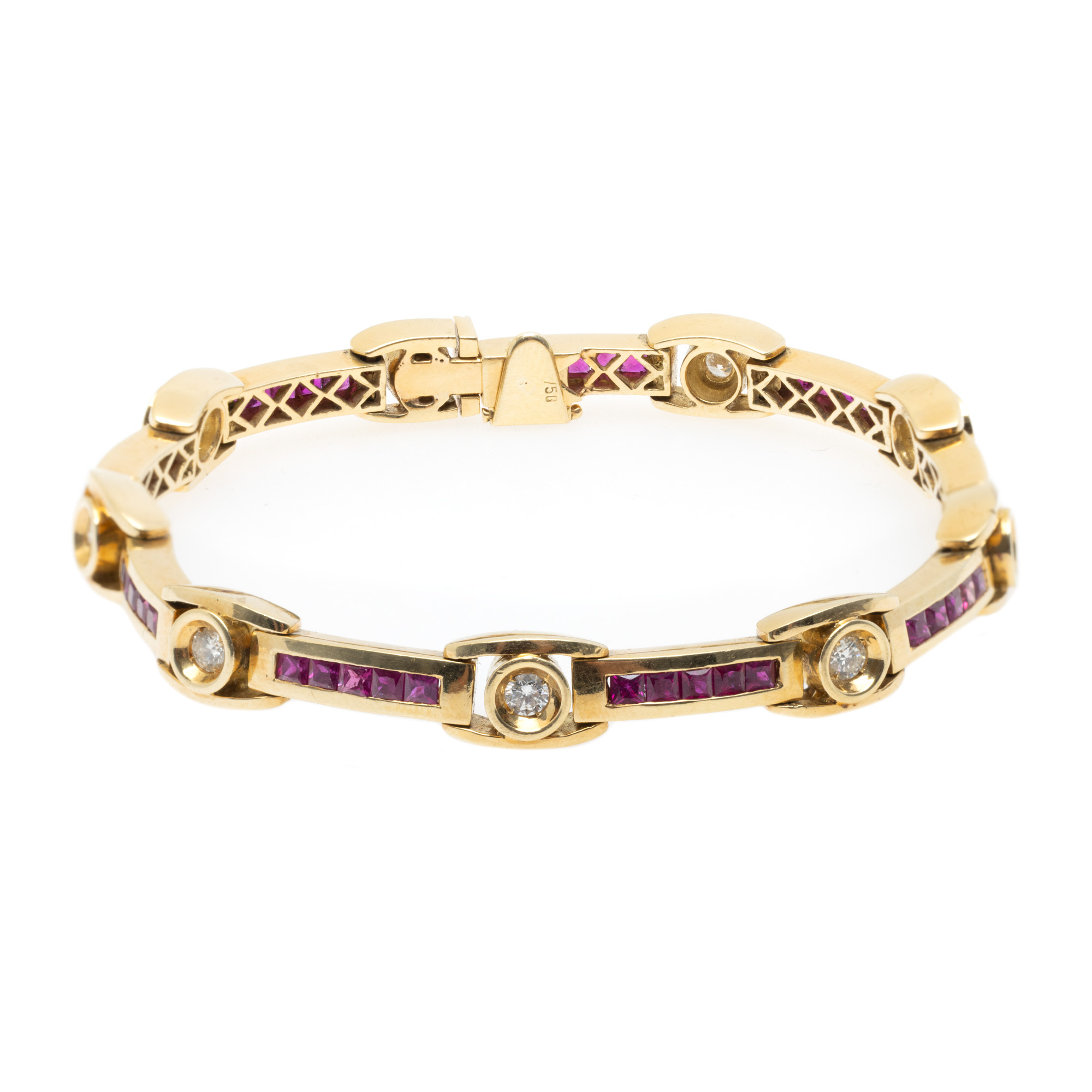 Gold bracelet, decorated with diamonds and rubies