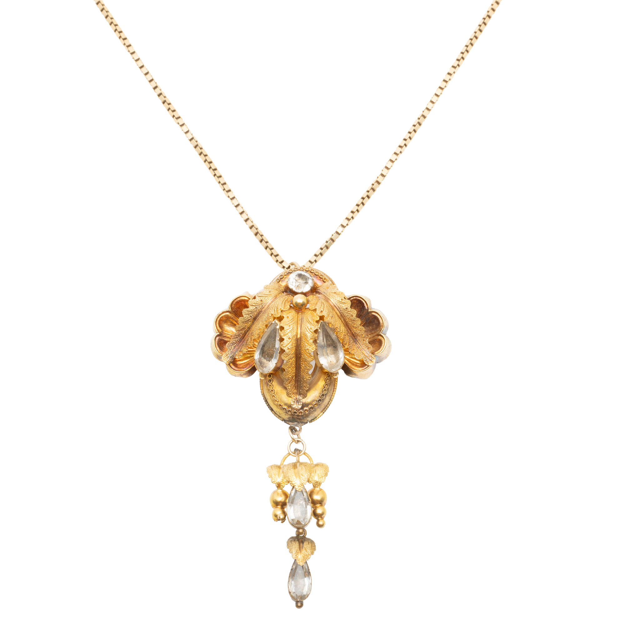 Gold chain with pendant-brooch, adorned with quartz