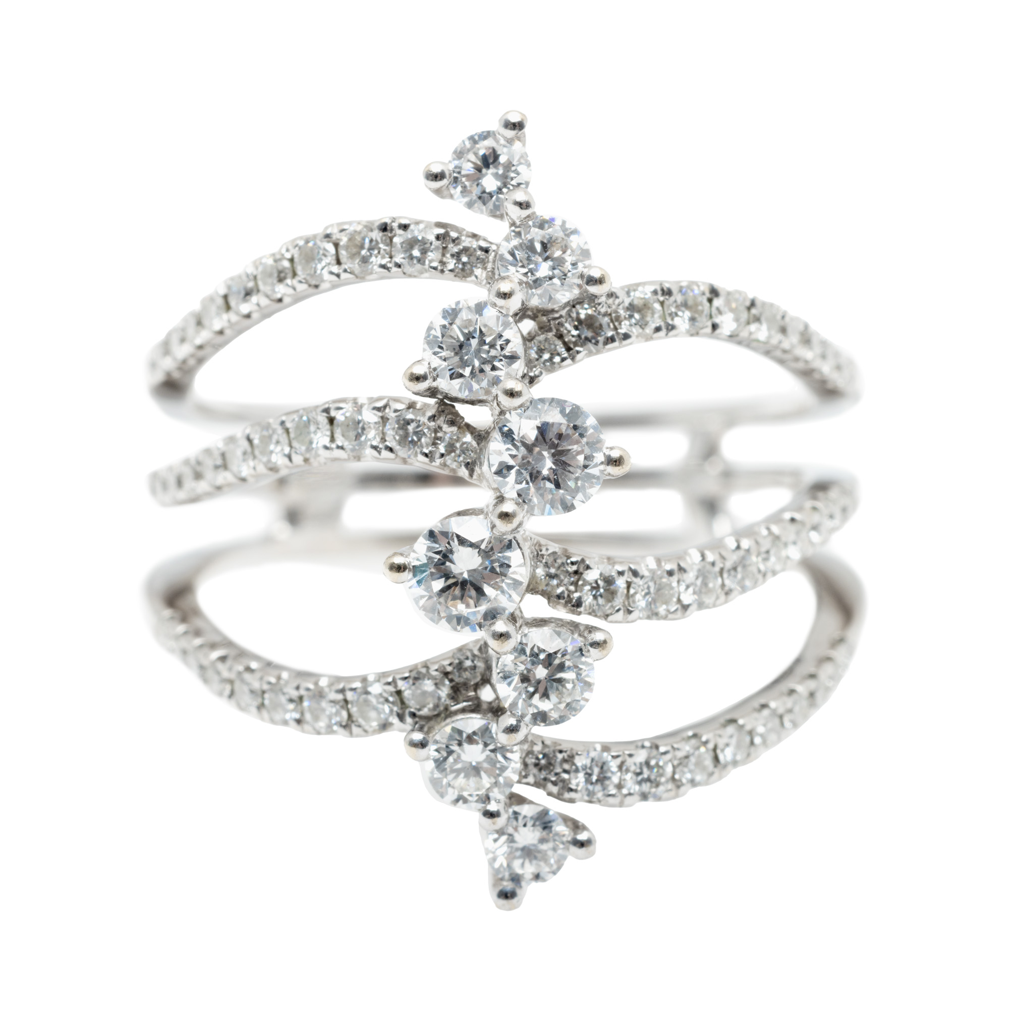 White gold ring, decorated with rows of diamonds