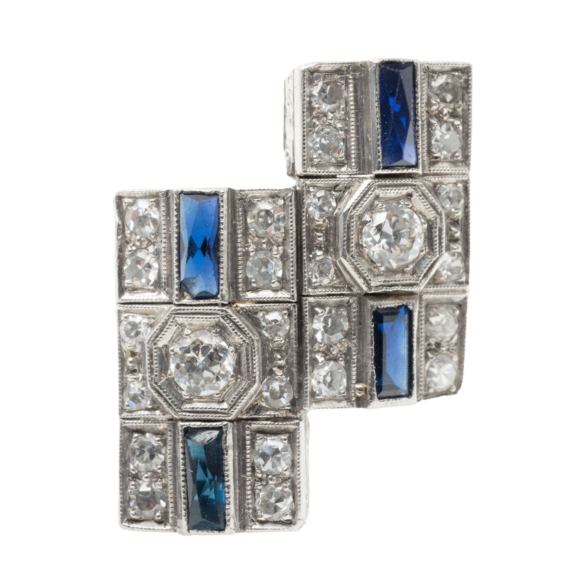 Inel Art Deco, din aur alb, decorat cu safire și diamante