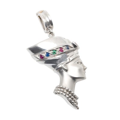 "Nefertiti" - pandantiv Palazzolo, din aur alb, decorat cu diamante, rubine, safire și smaralde