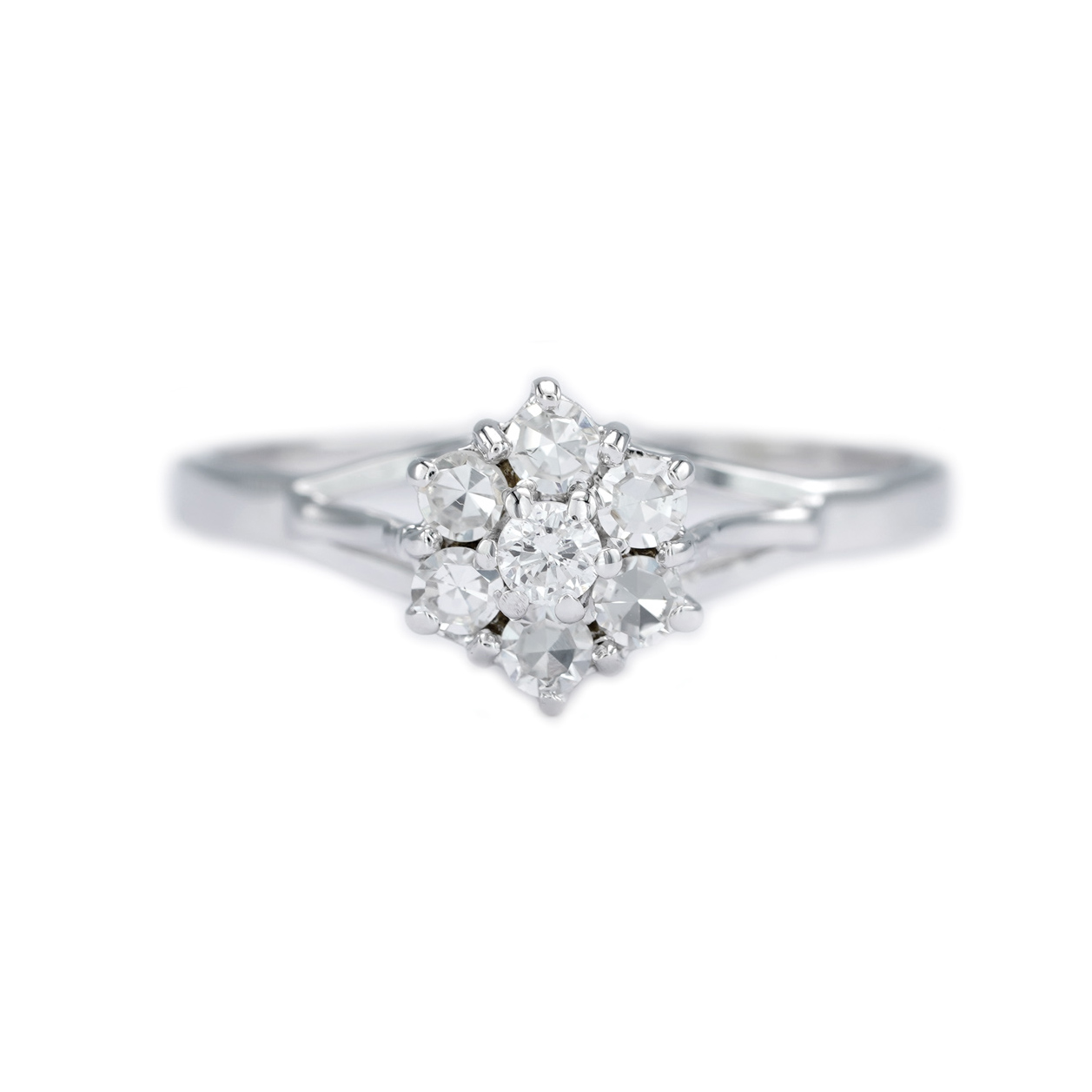 White Gold Ring, decorated with Brilliant Surrounded by Diamonds