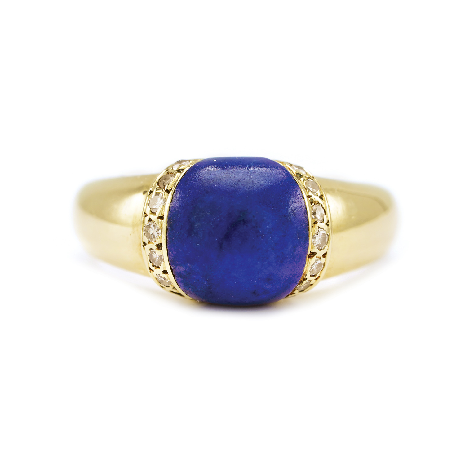Victor Mayer Gold Ring, Decorated with Lapis Lazuli and Diamonds