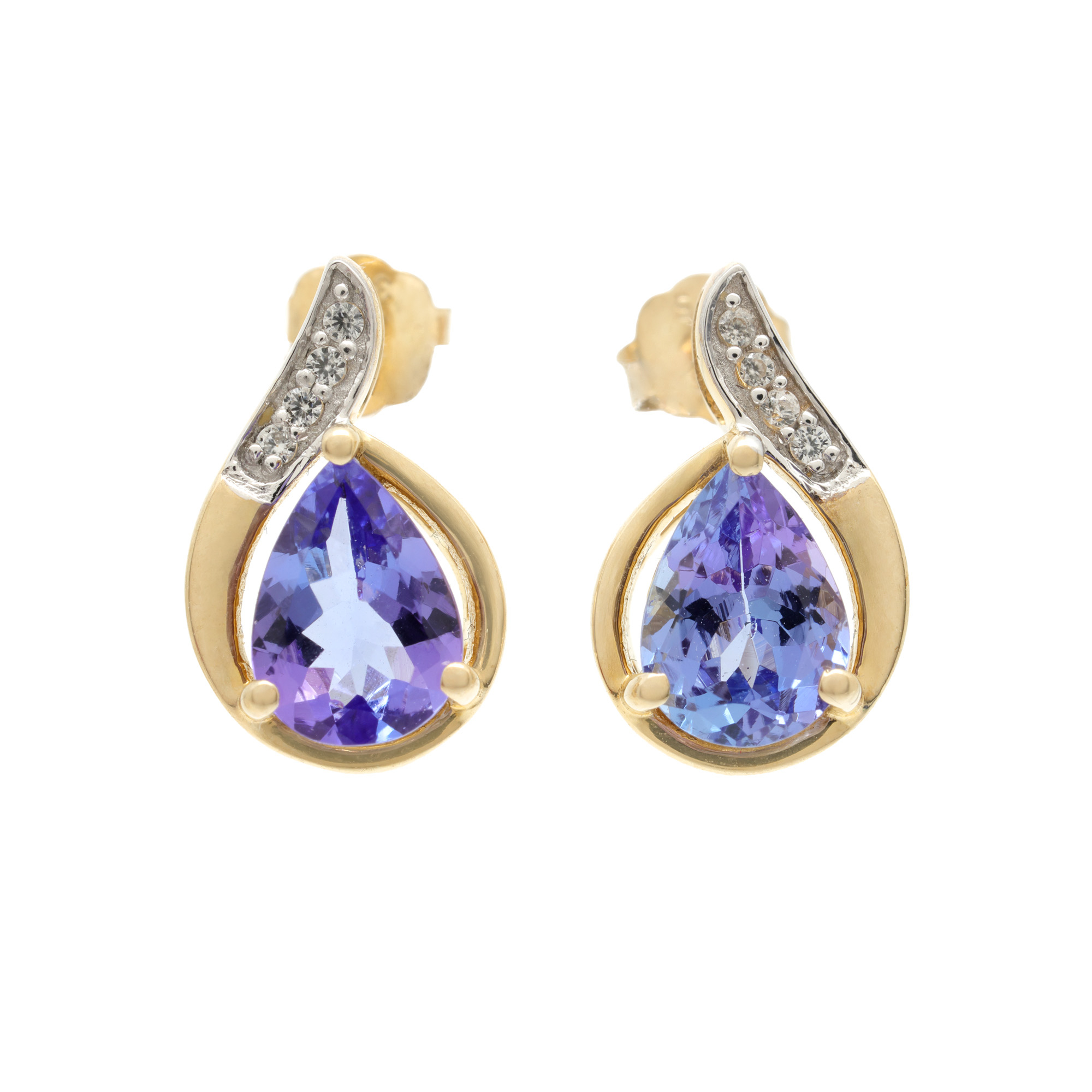 Pereche de cercei din aur, decorată cu tanzanite și zircon