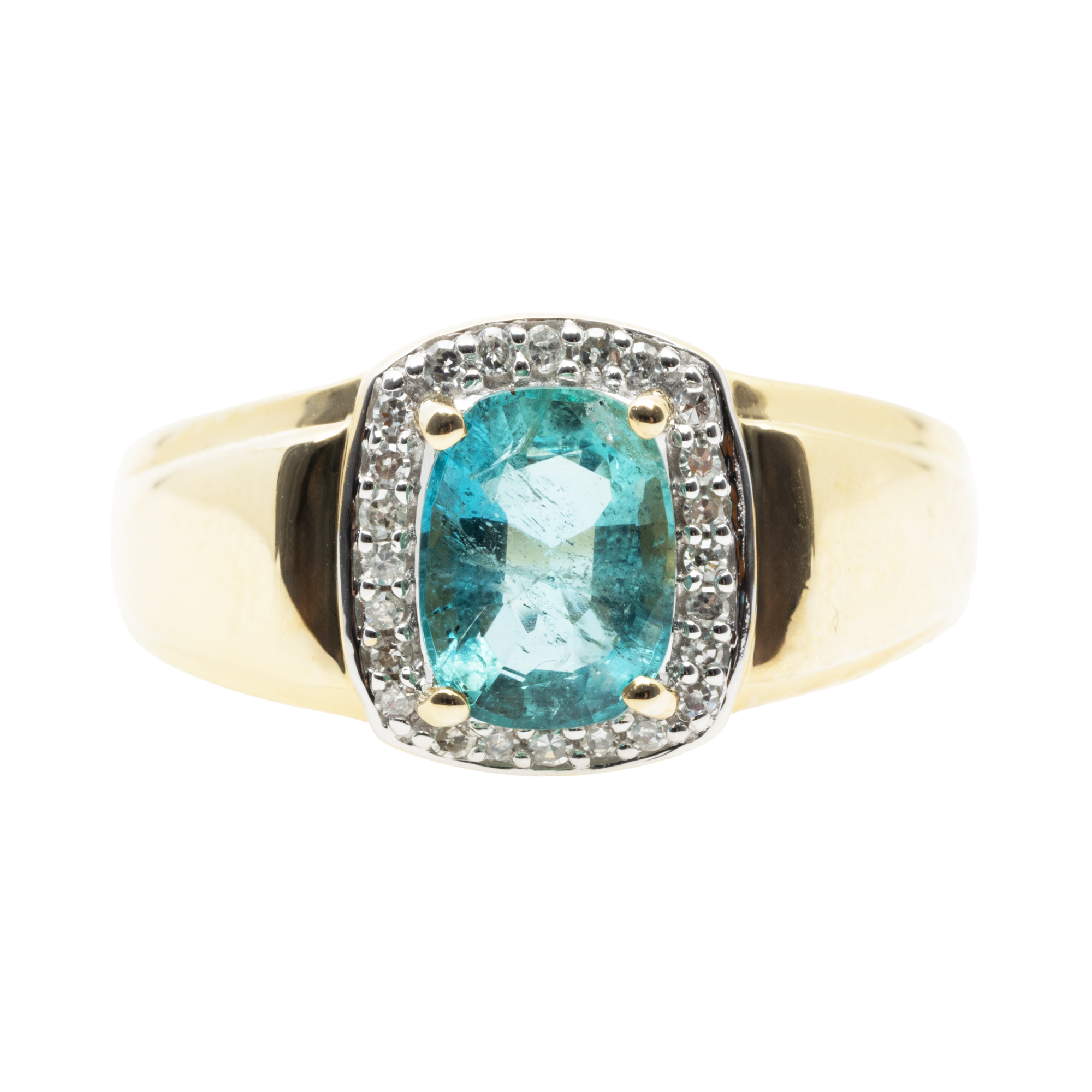 Gold ring, centrally decorated with emerald, surrounded by diamonds