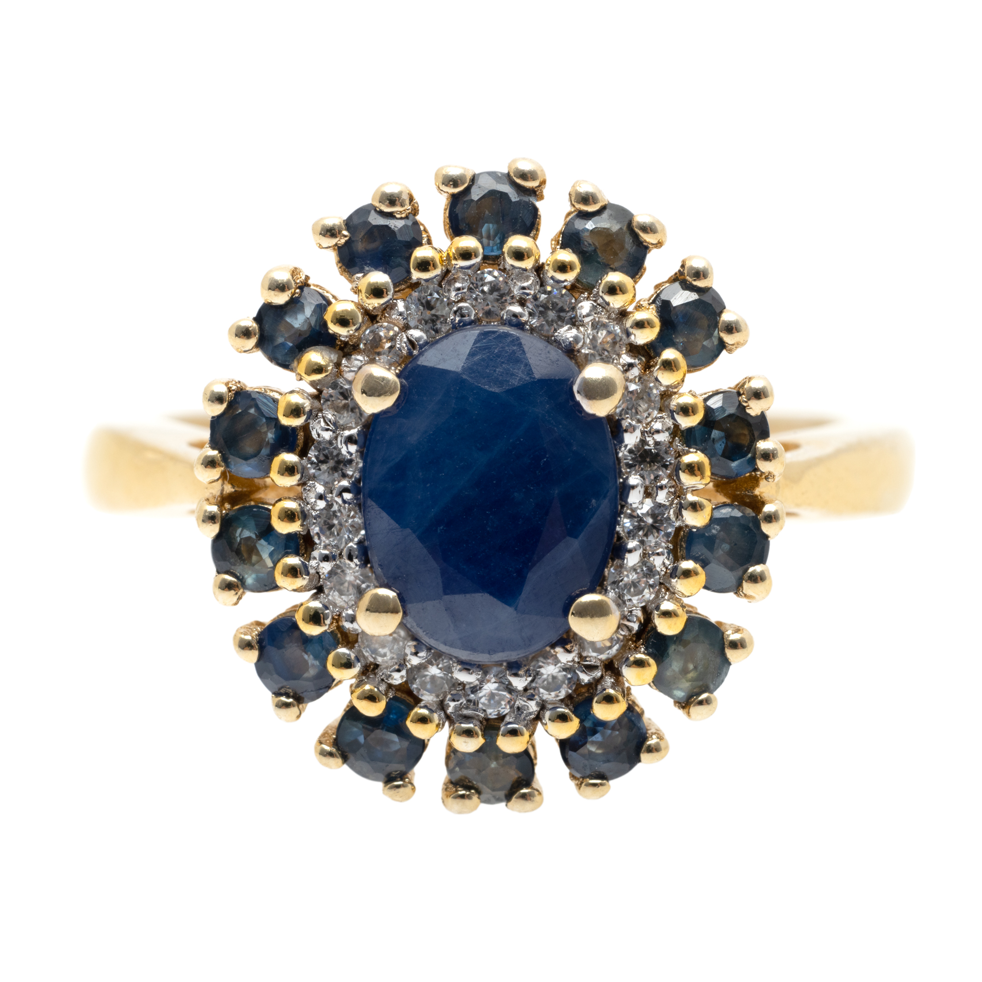 Gold Plated Silver Ring, Decorated with a Sapphire and Zircon