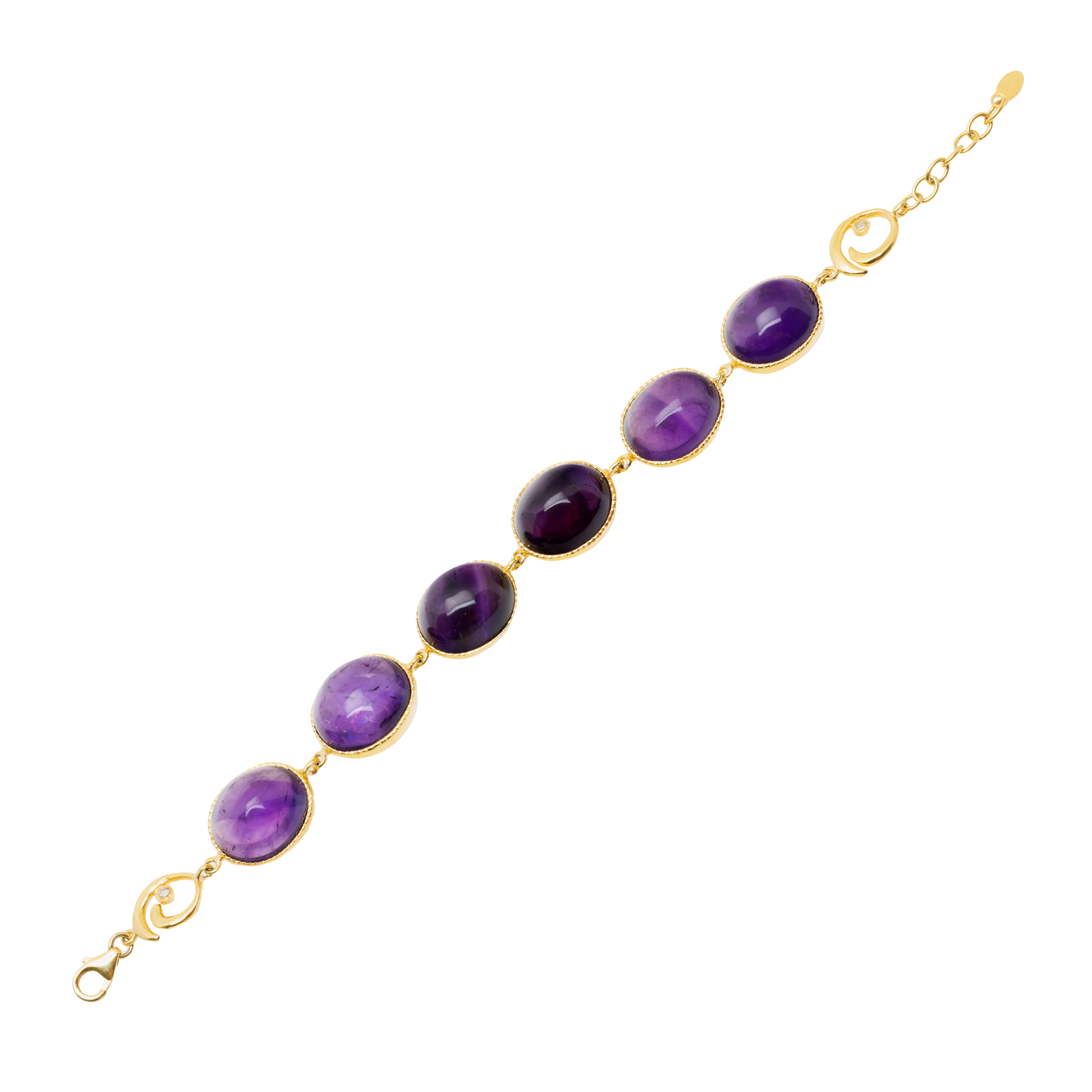 Gilded silver bracelet, decorated with cabochon amethysts and quartz