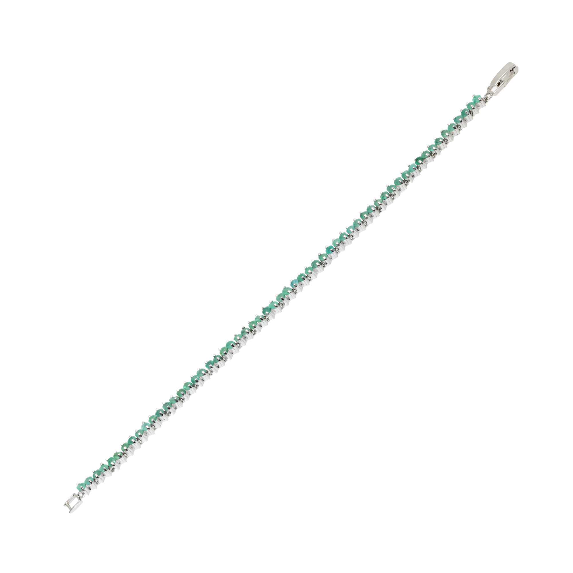 Silver bracelet, adorned with emeralds
