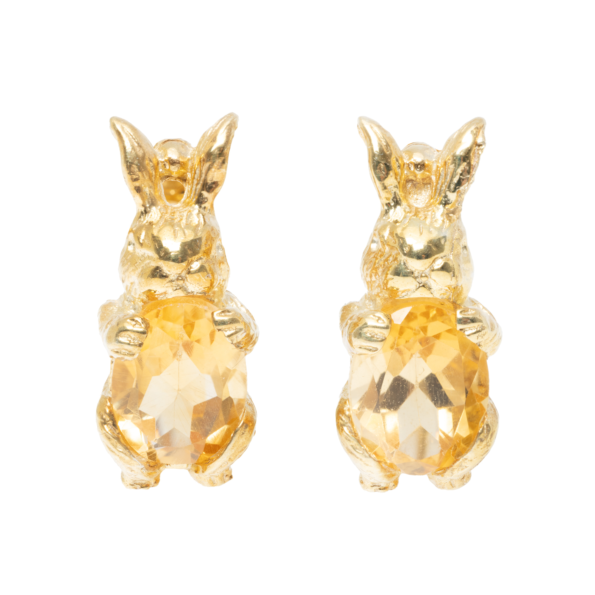 Pair of gold-plated silver earrings, adorned with two citrines