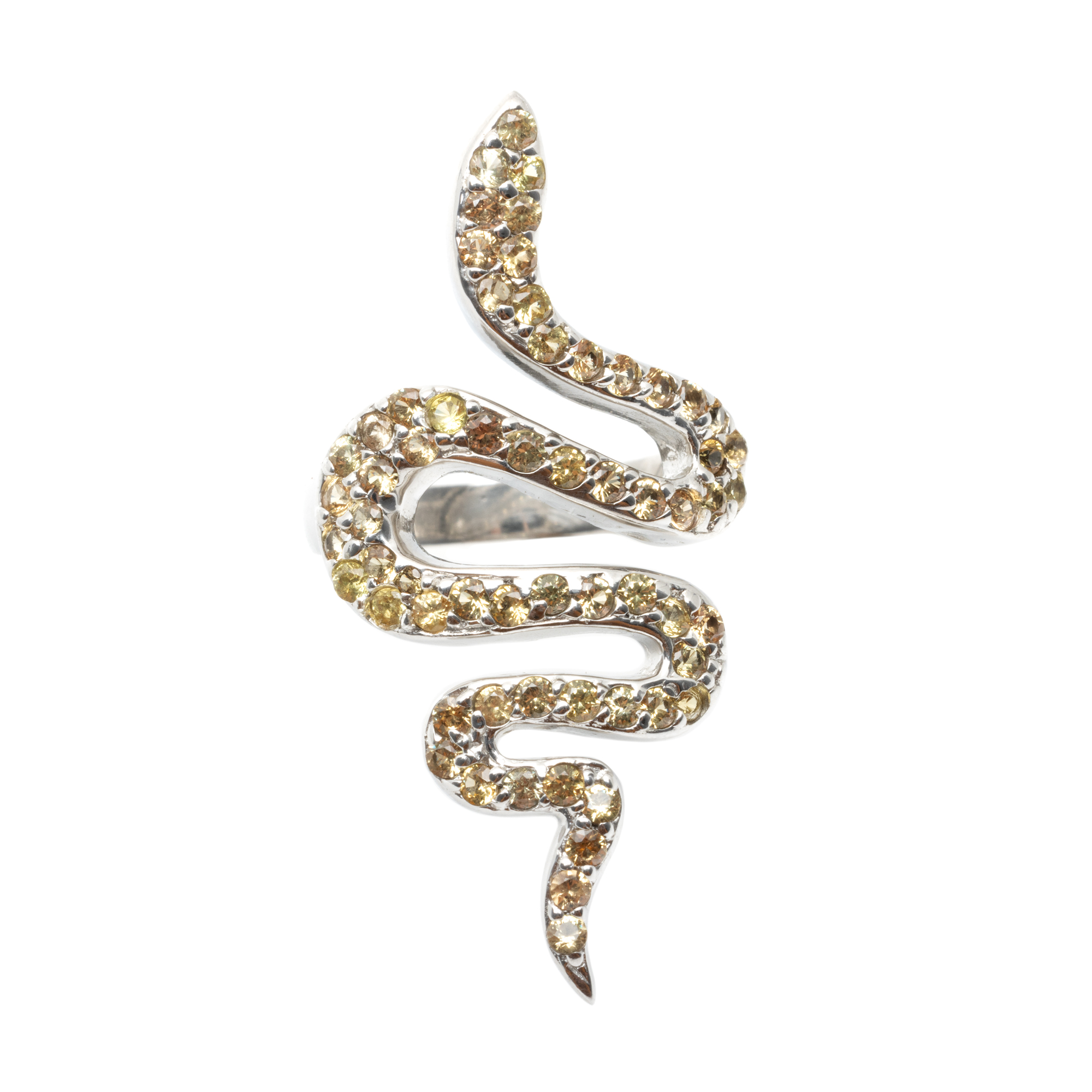 Silver ring, adorned with yellow sapphires