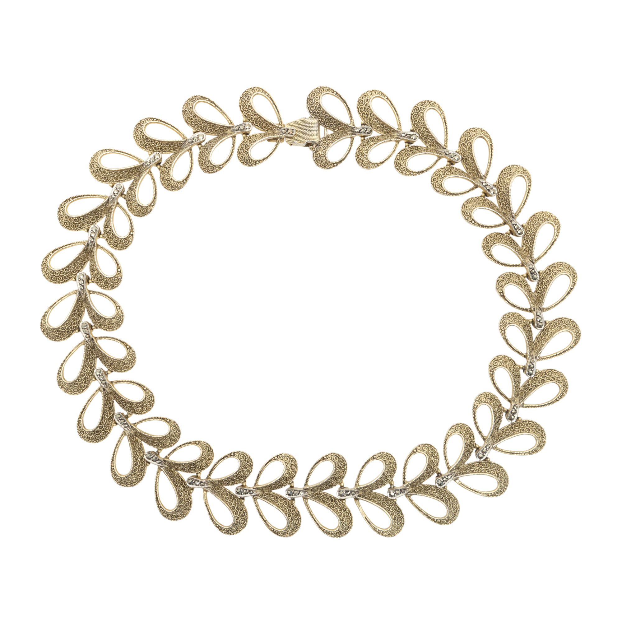 Colier din argint aurit Art Deco, atelier Theodor Fahrner, decorat cu marcasite 