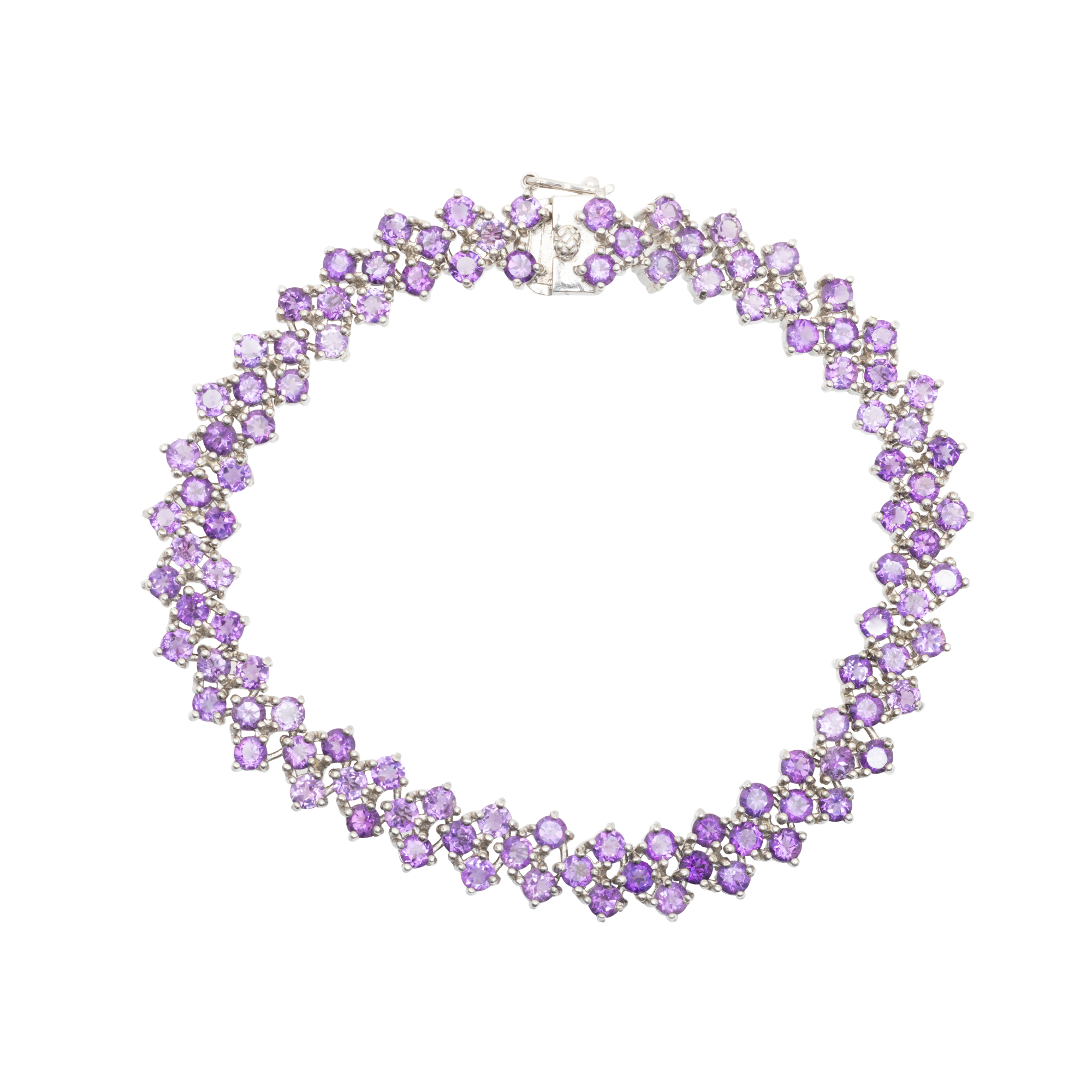 Silver bracelet, decorated with amethysts