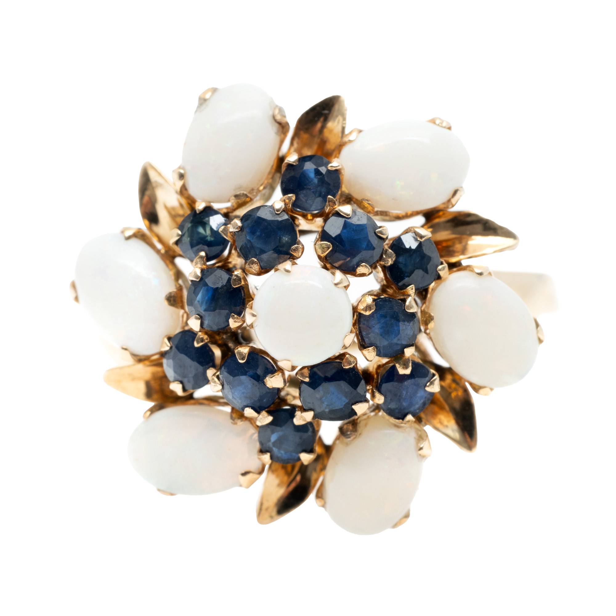 Gold ring, decorated with opals and sapphires