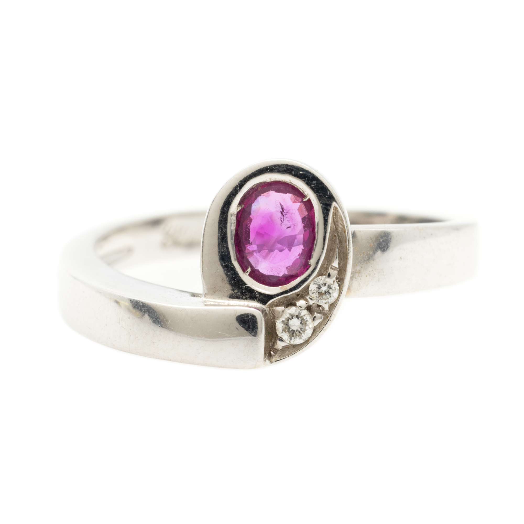 Polello White Gold Ring, Decorated with Ruby and Diamonds