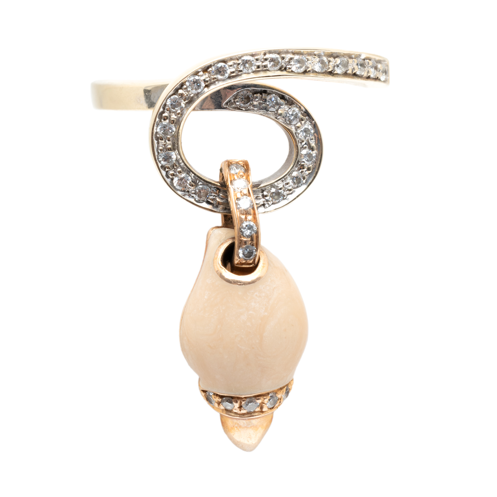 "Nautilus" - ring of rose and white gold, decorated with diamonds and enamel