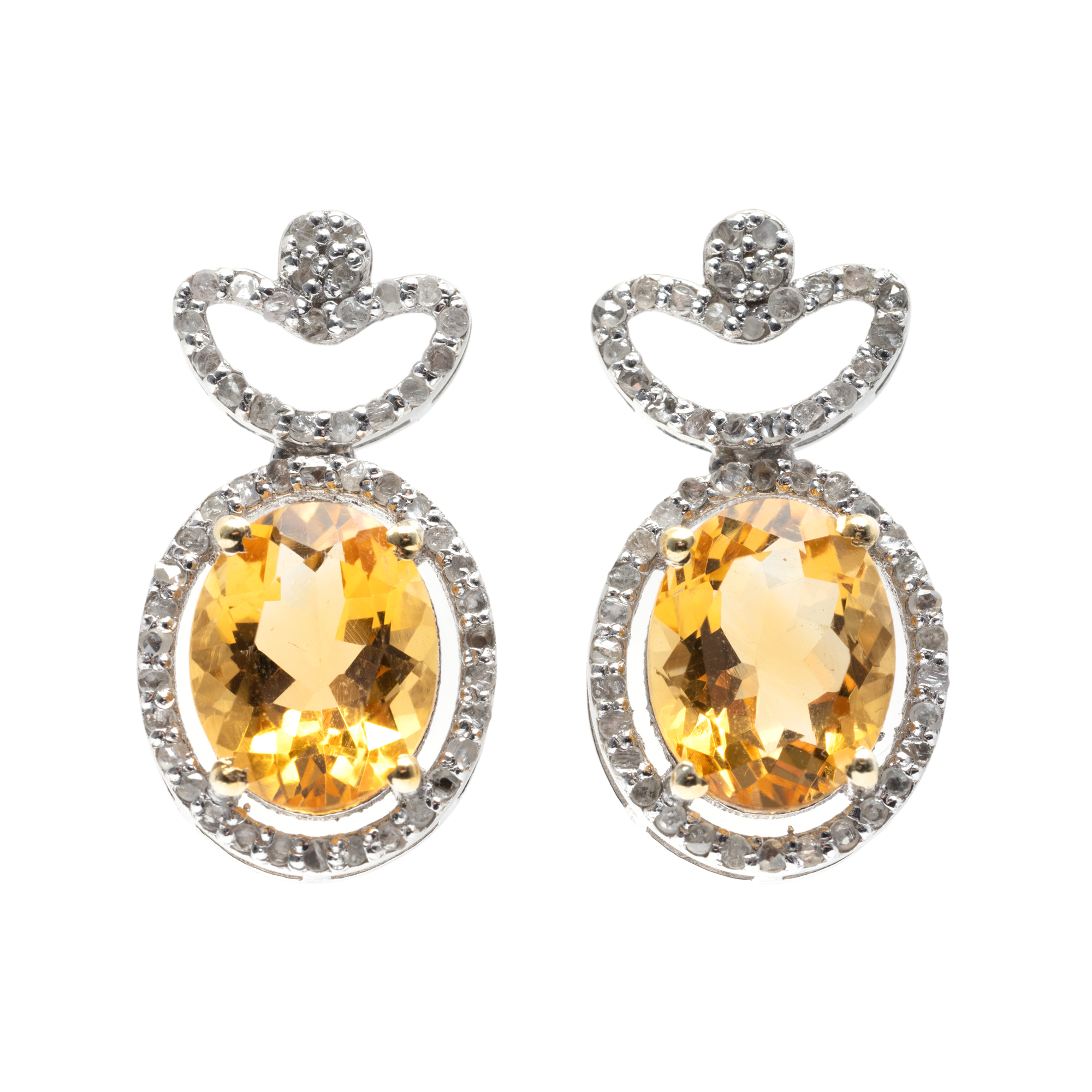 Pereche de cercei din argint, decorată cu citrine și diamante