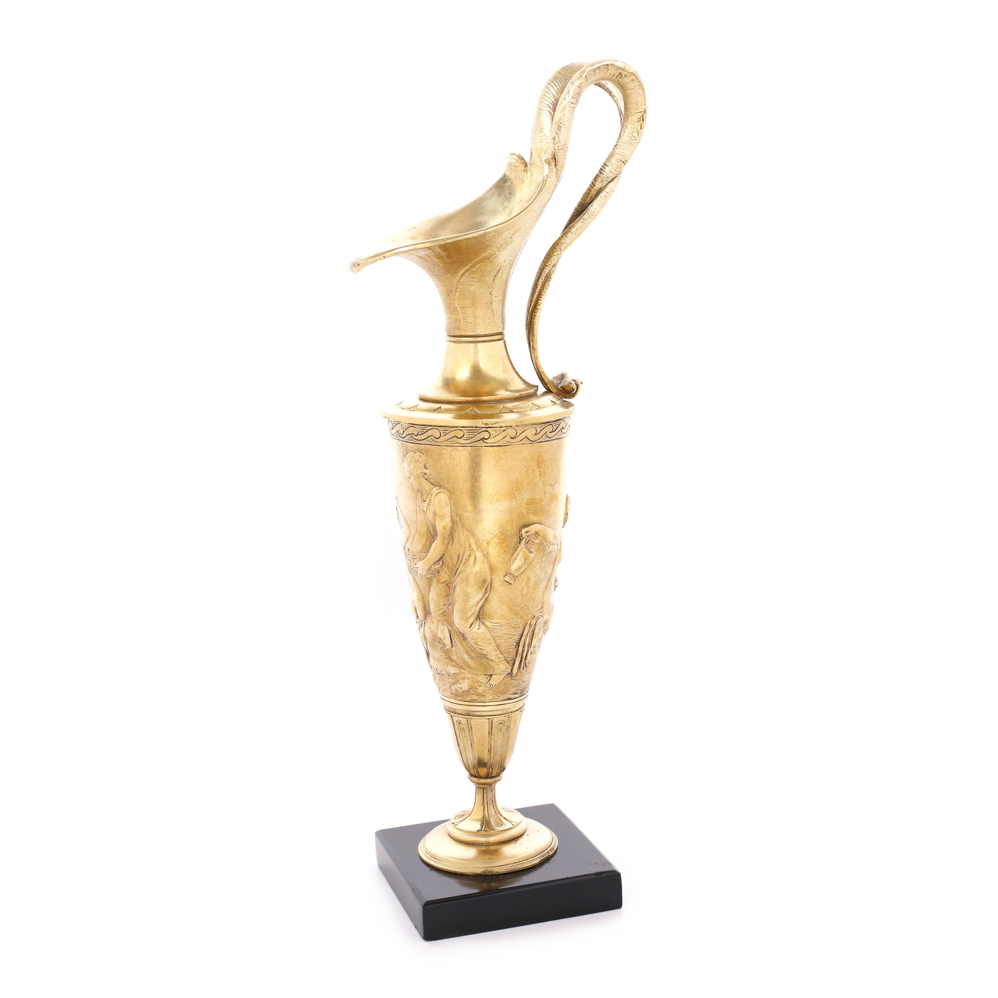 Vas Neo-Clasic, din bronz aurit pe suport din granit, decorat cu scenă mitologică, începutul sec. XIX, piesă de autor