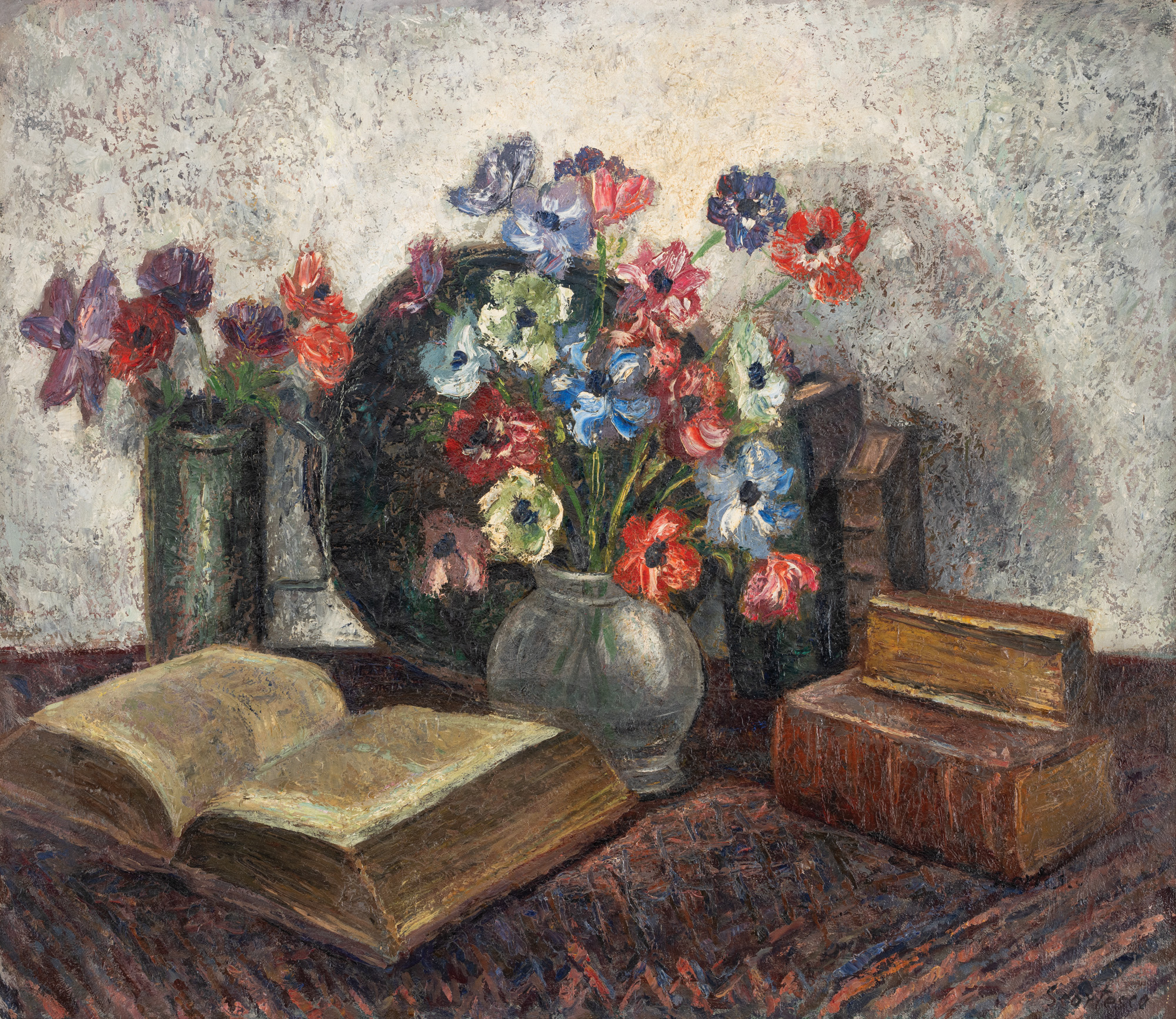 Still Life with Books and Anemone