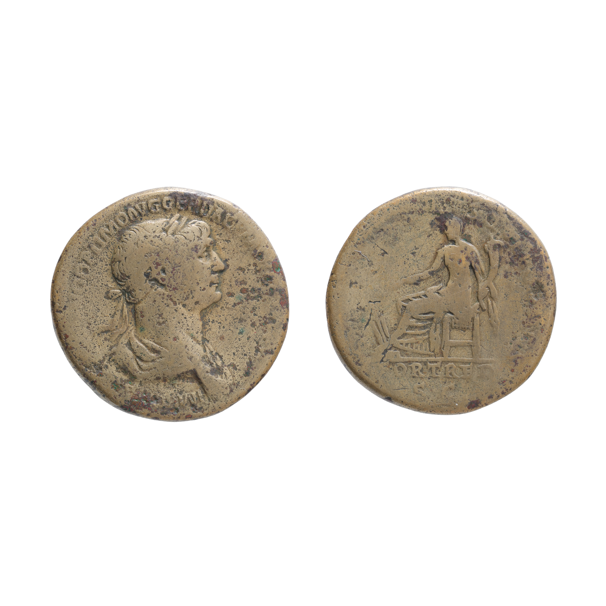 Sestertius Coin, Trajan, Fortuna Type, Approx. 114-116 A.D.